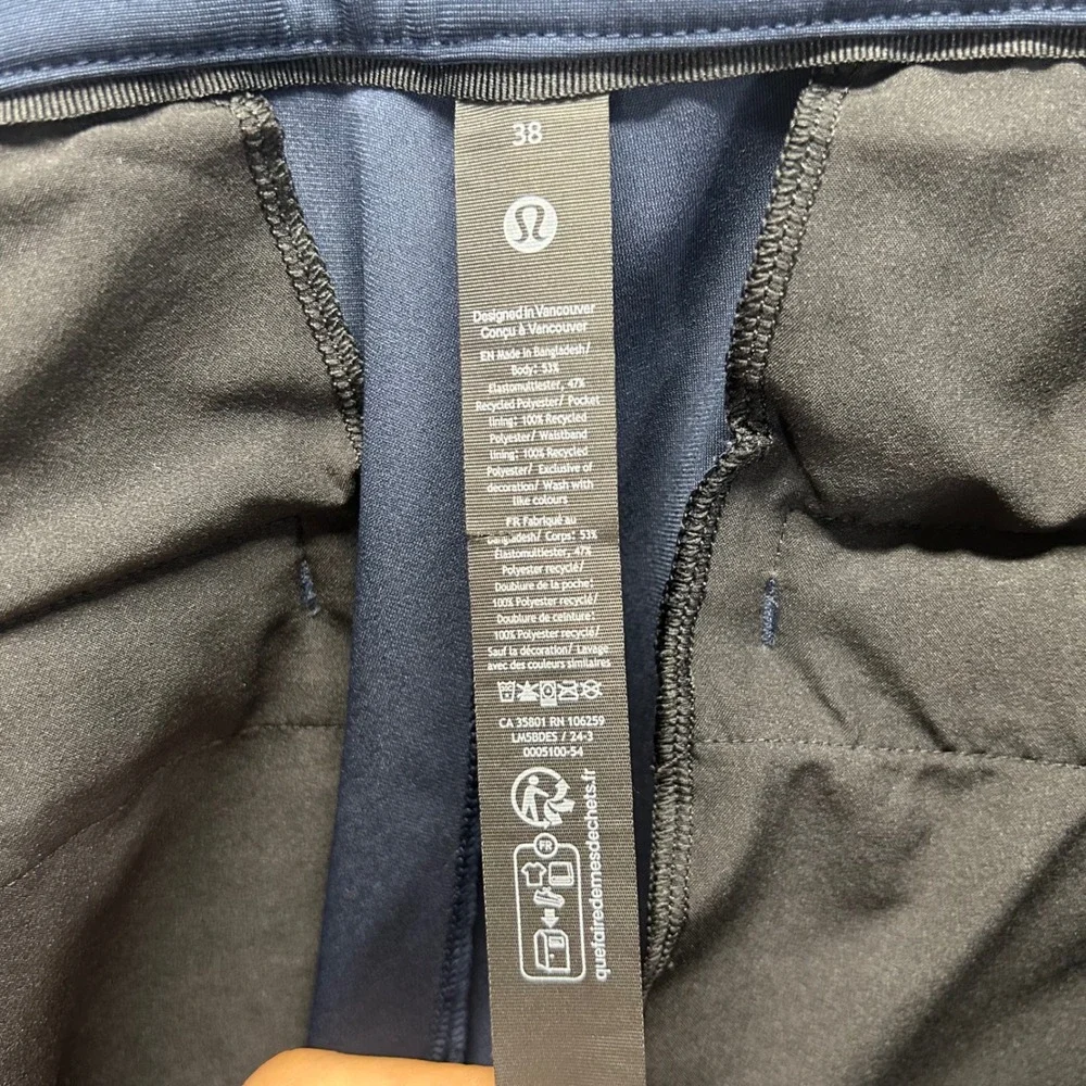 Lululemon Mens Commission Golf Pant Navy Blue Size 38 LM5BDES Stretch Chino